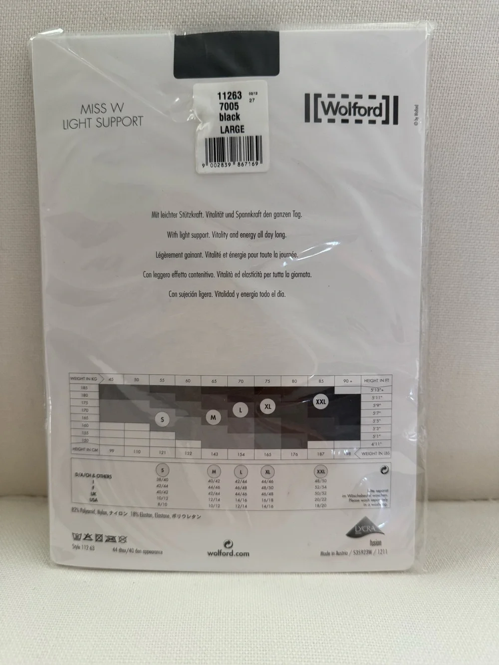 New! WOLFORD Black MISS W 40 LIGHT SUPPORT TIGHTS Size LARGE